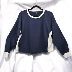J. Crew Sweatshirt Woman‎ Small Blue White Accents Terry Crop Boxy Long Sleeve